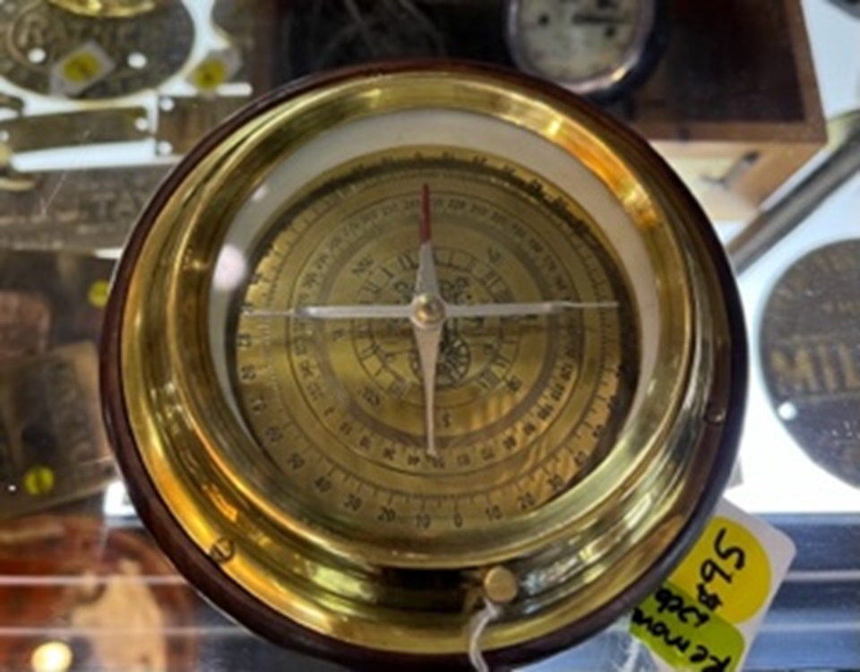 Brass Compass on Wooden base