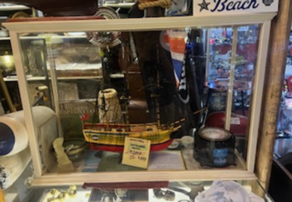 Hand made ship in glass case