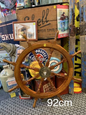 Wood and brass ships wheel 92cm