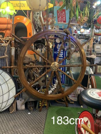 Wood and brass ships wheel 183cm
